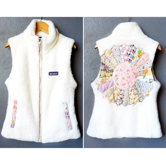 Patagonia Jackets & Blazers - Patagonia Synchilla Vintage Fabric Quilted Patchwork Vest Hand Stitch Embroidery